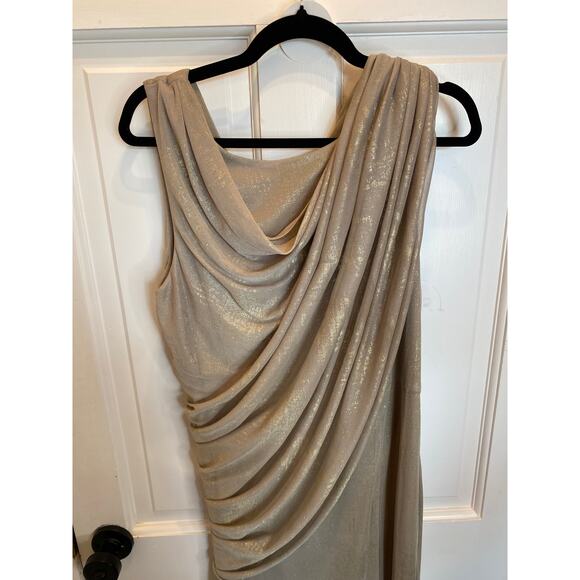 Goddess Gold Metallic Alex Evenings Maxi Formal Gala Gown Dress 16 - Picture 2 of 9